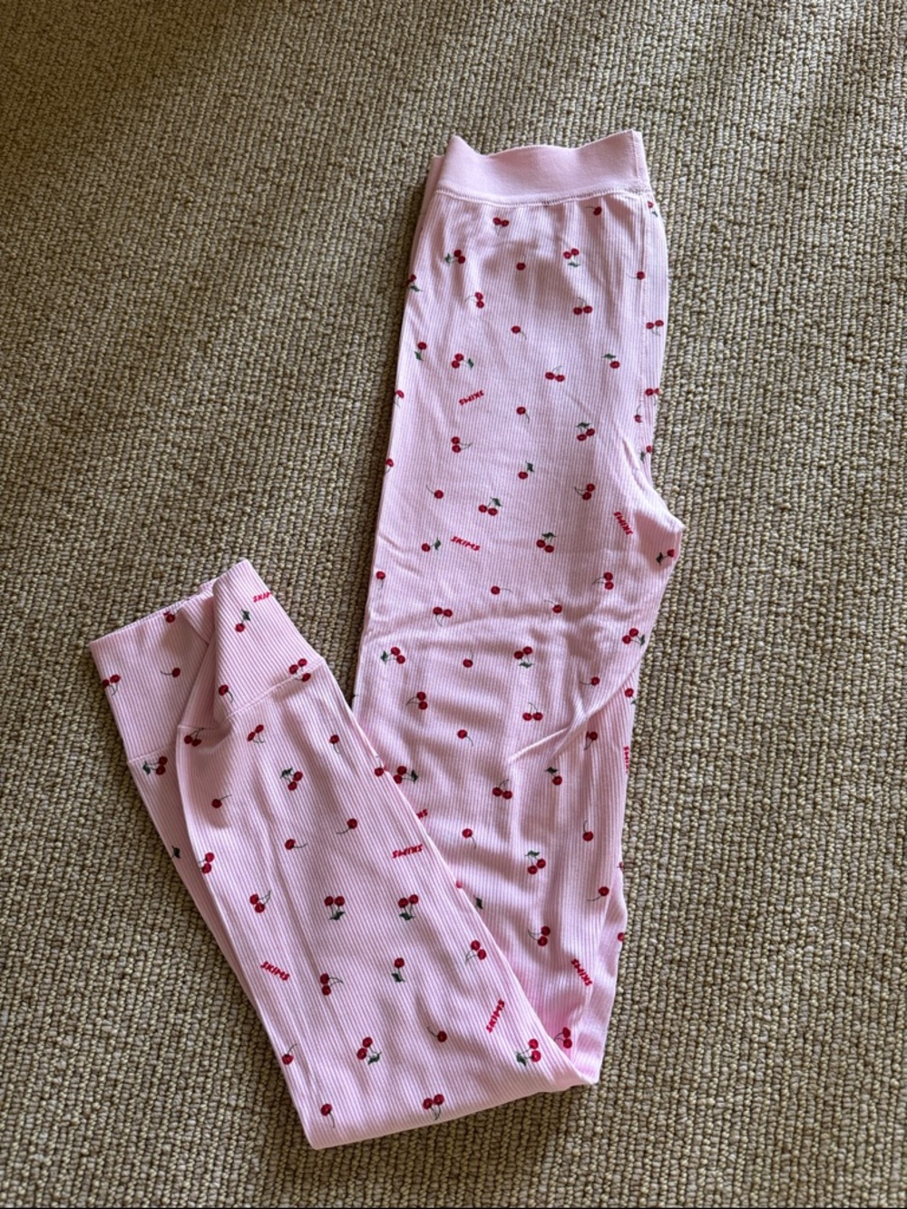 NWOT SKIMS Pink Cherry Ribbed Pajama Leggings